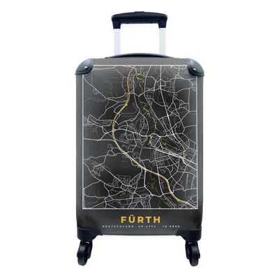 Produktbild von MuchoWow® Koffer Handgepäck Trolley Rollkoffer Kleine Reisekoffer mit 4 Rollen - Schwarz und Gold - Stadtplan - Fürth - Deutschland - Karte - Cabin Size < 55x40x23 cm & 55x40x20 cm - Fotokoffer - Kabinenkoffer - Boardgepäck - Reise-Box - Reisekoffer - Reisegepäck - Koffer mit Bild - Trolley für Kinder