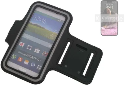Produktbild von Kompatibel mit Apple iPhone 14 Pro Neopren Jogging Armband Sportarmband Oberarmband schwarz kompatibel mit Apple iPhone 14 Pro mit Reflektor Streifen.