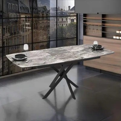Immagine prodotto di Tavolo allungabile Filis piano effetto marmo arabesque nero lucido e gambe in metallo nero 145x90x76H