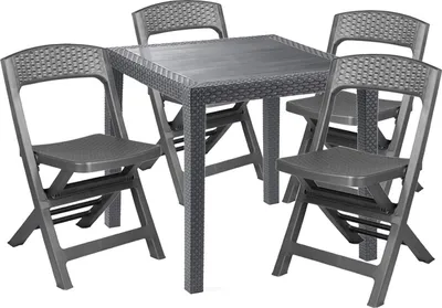 Produktbild von Outdoor Lounge Set Falconara, Outdoor oder Indoor Lounge Set, Quadratischer Tisch mit 2 Klappstühlen,  Italy, Anthrazit