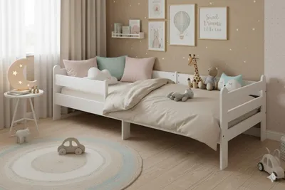 Produktbild von Kinderbett  90x200 mit Rausfallschutz & Lattenrost,  Weiß, für Mädchen und Jungen, Massivholz