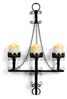 Produktbild von Wandkerzenhalter im Gothic-Stil, 41 cm x 83 cm, 3 eiserne Kerzenhalter in Schwarz, rustikale Wandkerzenhalter für Badezimmer, Treppenhaus, Wohnzimmer und Esszimmer