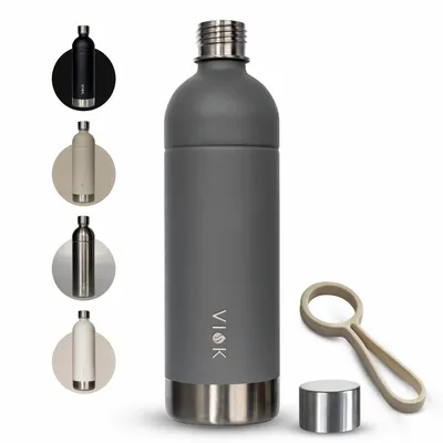 Produktbild von VIOK 1,3 L Edelstahlflasche für Aarke Carbonator 3, Smeg, Brita Wassersprudler (auch Sodapop Cooper & Philips GoZero geeignet) - Grau