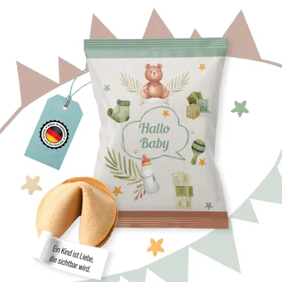 Produktbild von Glückskekse Babyparty 10er-Set, Hallo-Baby-Design in Pastellfarben
