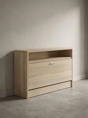 Produktbild von Schuhkipper aus Holz in Beige mit Ablage und 1 Fach, 80x24x47 cm – platzsparend & funktional für den Flur | Kadima Design