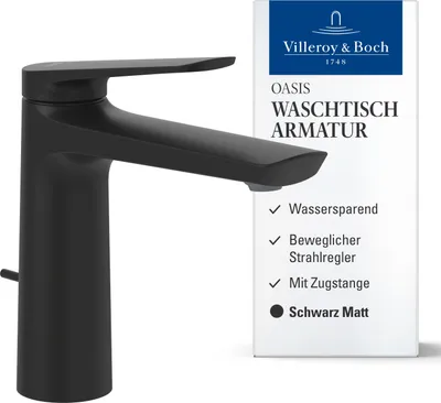 Produktbild von Villeroy & Boch Oasis Waschtischarmatur mit Zugstange, Schwarz