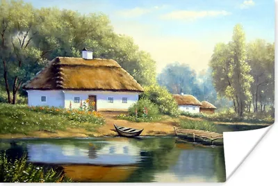 Produktbild von MuchoWow® Poster Malerei - Haus - Natur - Wasser - Ölfarbe 120x80 cm - Bilder