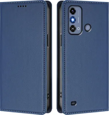 Image de Etui en cuir pour ZTE Blade A53, étui magnétique en cuirPolyuréthaneavec support Bleu foncé