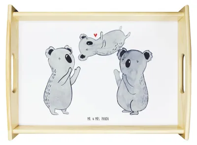 Produktbild von Mr. & Mrs. Panda Dekotablett Koalas Feiern - Weiß - Geschenk, Holztablett, Serviertablett, Deko Tablett, Geburtstag, zum servieren, aus holz, Koala, Happy Birthday, Herz