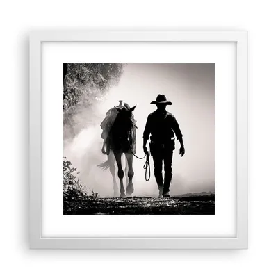 Produktbild von Gerahmtes Poster - Weißer Rahmen - Cowboy Pferd Shady - 30x30 cm - Wand Bild - Wanddeko - Wandbilder - Kunstposter - Wandposter - Bilderrahmen - Bilder - Kunstdruck - Wanddekoration - P2WAC30x30-4620