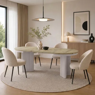 Produktbild von BEAUTYSOFA | Runder Ausziehbarer Esstisch PRESTIGE Ø 100–180 cm, Artisan/Kaschmir, Moderner Esstisch für Esszimmer, Küche, Skandinavischer & Loft-Stil