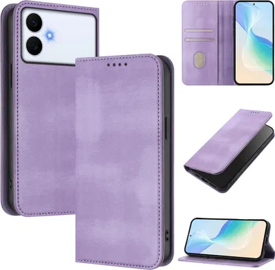 Image de Housse de téléphone portable pour Samsung Galaxy S26 Edge, Vintage Cuir RFID Protection Porte-carte Stand Fonction magnétique Housse à rabat Violet