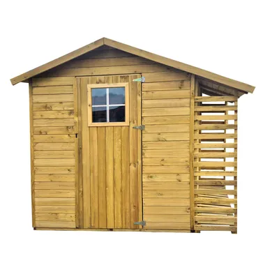 Produktbild von 4iQ Holz-Gerätehaus TIM mit Einzeltür und Holzlager 231x181x210 cm | 4,18 m² Gartenhaus mit Holzschuppen