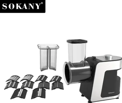 Obrázok produktu pre Kuchynský robot – Elektrický krájač zeleniny 5 v 1 a strúhadlo – Krájanie a sekanie – Strúhadlo na syr a zeleninu – Nerezové nože – Strieborná farba