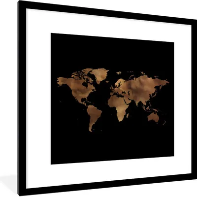 Produktbild von MuchoWow® MuchoWow® Gerahmtes Poster Weltkarte - Gold - Schwarz 40x40 cm - Poster mit zchwarzem Bilderrahmen - Poster - Plakat im Rahmen