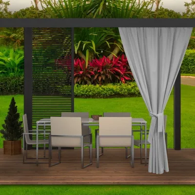 Produktbild von Gartenvorhang 1 Stück 155x220cm, Garten Vorhang Grau, wasserdichter Außenvorhang, Terrasse Vorhang, Außenvorhang, Balkon Vorhang
