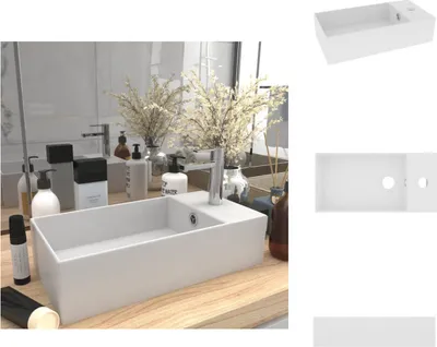 Immagine prodotto di vidaXL Lavabo da bagno con troppopieno in Vetroceramica bianco opaco - Lavabo da bagno