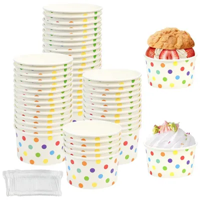 50 Papier-Eisbecher mit Löffeln, 240 ml, Dessertbecher