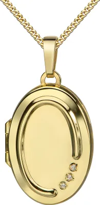 Produktbild von Anhänger Gold 585 Medaillon Zirkonia zum Öffnen für 2 Bilder Fotos + HALSKETTE 45 cm