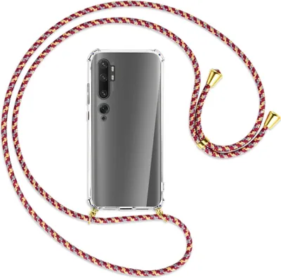 Produktbild von Handykette Backcover-Schutzhülle mit Band (Metall goldfarben) für Xiaomi Mi Note 10 (Pro) - weinrot/gelb/grau