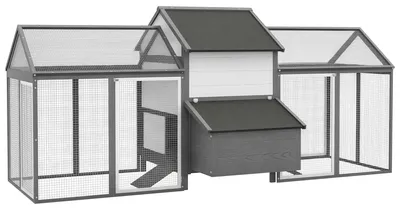 Produktbild von Hühnerstall Kleintierstall 2 Außengehege, 1 Nistkasten, 2 Rampen,Asphaltdach, wetterbeständig, Grau