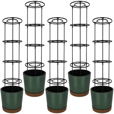 Obrázok produktu pre KOTARBAU® Súprava 5 kusov kvetináčov na paradajky, priemer 29 cm. Kvetináče s oporou na rastliny vhodné pre popínavé rastliny. Konštrukcia na paradajky, výška 108 cm. Odolný a trvácny plast, zelená farba