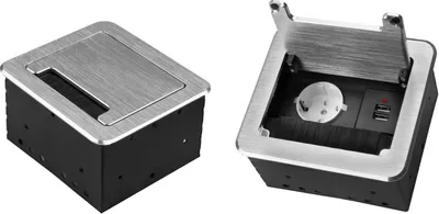 Produktbild von Einbausteckdose Tischsteckdose USB Boden Fußboden Wand Steckdose 230V Aluminium 1 Fach + USB Silber