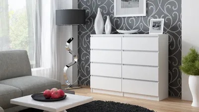 Obrázek produktu pro Topeshop M8 120 BIEL, Bílá, 8 zásuvka/zásuvek, Dřevotřískové desky, Jednobarevný, Moderní, Dřevotřískové desky