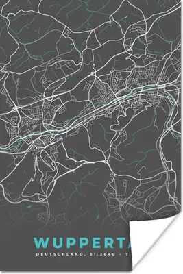 Produktbild von MuchoWow® Poster Wuppertal - Stadtplan - Blau - Karte - Deutschland 120x180 cm - Kunstposter