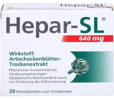 Zdjęcie produktu dla Hepar-SL 640 mg tabletki powlekane na niestrawność, 20 tabletek