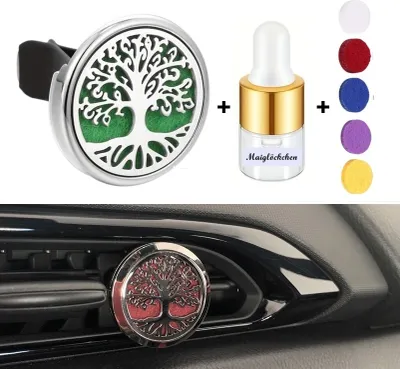 Produktbild von GKA Autoduftstecker Set Medaillon Lebensbaum mit 1 Flasche Parfümöl Maiglöckchen und 5 Ersatzpads Lufterfrischer Duftspender Auto Parfüm Aromatherapie