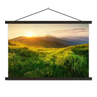 Produktbild von MuchoWow® Textilposter Gras - Hügel - Sonne - Natur - Landschaft 120x80 cm mit schwarzem Rahmen - Wanddeko