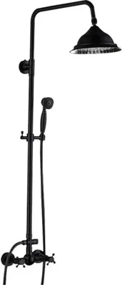 Immagine prodotto di Set doccia retrò - Sistema doccia a pioggia - Regolabile in altezza da 90 a 118 cm - Acciaio inossidabile - Valvola in Vetroceramica - Doccetta in ottone - Montaggio a parete - Nero