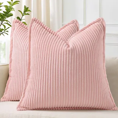 Immagine prodotto di Set di 2 federe per cuscini in velluto cotone, colore rosa, 50x50 cm