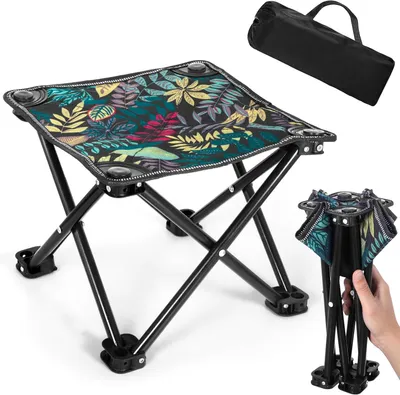 Imagen del producto de Taburete plegable ultraligero para camping, de 28x28x23 cm, con bolsa de transporte, ideal para pesca y picnics