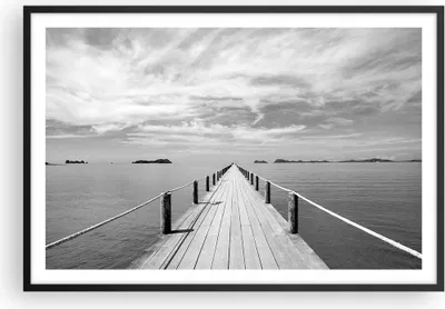 Produktbild von Gerahmtes Poster - Schwarzer Rahmen - Holz Brücke Meer - 91,5x61 cm - Wand Bild - Wanddeko - Wandbilder - Kunstposter - Wandposter - Bilderrahmen - Bilder - Kunstdruck Wanddekoration - P2BAA91x61-4985