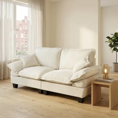 Produktbild von Gebogenes Chenille-Modulsofa, 2-Sitzer, Loveseat mit Armlehnen, platzsparend für kleine Wohnungen, Beige