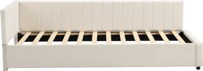 Produktbild von Flieks Polsterbett 90x200cm mit Lattenrost, Tagesbett Schlafsofa mit Rückenlehne, Einzelbett Gästebett Daybett Jugendbett Sofabett, Samt, Beige