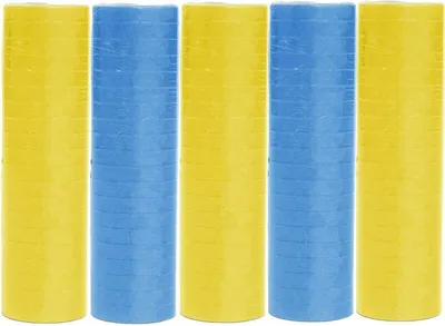 Produktbild von 5 Rollen Luftschlangen blau gelb | schwer entflammbar