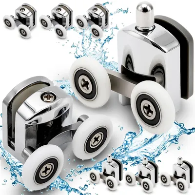 Produktbild von 8 Stück Duschtürrollen 23mm, Doppelrollen Duschtür Rollen Chrom&Edelstahl, schwenkbar, Ersatzrollen für Schiebetüren Badezimmer (4 Oben+4 Unten) Retoo