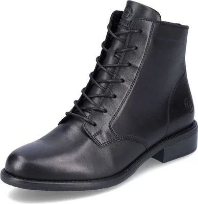 A black leather boot on a white background.