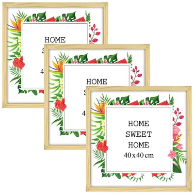 Produktbild von MG Design Set aus 3 Natural Bilderrahmen 40 x 40 cm - Aus echtem Holz mit Acrylglas, zum Aufhängen & Aufstellen, für Fotos, Poster & Puzzle