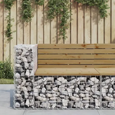 Produktbild von [Home] Gartenbank aus Gabionen 92x71x65,5 cm Kiefernholz Imprägniert , Neue Mode 2024 im häuslichen Leben