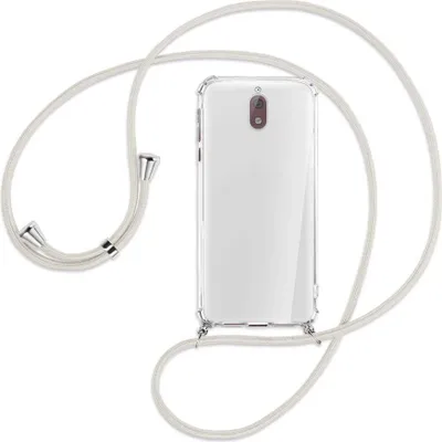 Produktbild von Handykette Backcover-Schutzhülle mit Band (Metall silberfarben) für Nokia 3.1 - broken white