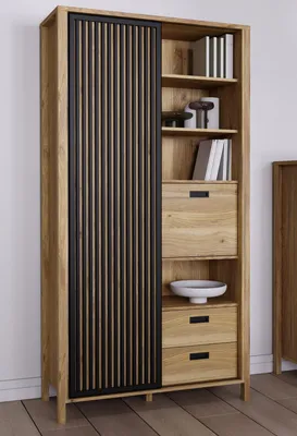 Produktbild von Highboard >Jecho< in Mauvella Eiche / Schwarz - 103,4x200,3x40,2cm (BxHxT)