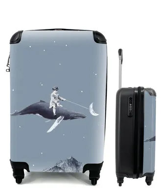 Produktbild von MuchoWow® Koffer Handgepäck Trolley Rollkoffer Kleine Reisekoffer mit 4 Rollen - Weltraum - Junge - Mond - Wal - Cabin Size < 55x40x23 cm & 55x40x20 cm - Fotokoffer - Kabinenkoffer - Boardgepäck - Reise-Box - Reisekoffer - Reisegepäck - Koffer mit Bild - Trolley für Kinder