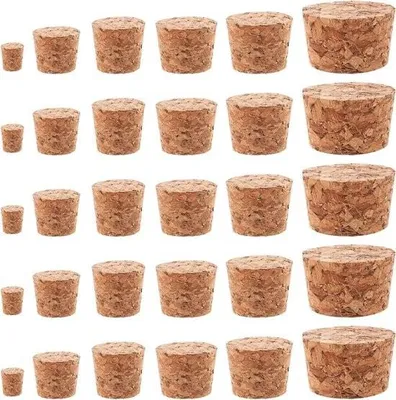 Produktbild von 30 Korken – Ersatzkorken für Wein- und Bierflaschen – konische Holzkorken.