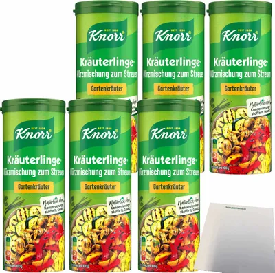 Produktbild von Knorr Kräuterlinge Gartenkräuter 6er Pack (6x60g Streuer) + usy Block