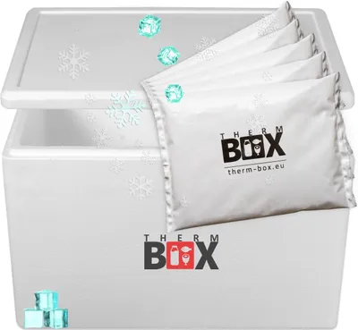 Produktbild von THERM BOX Styroporbox 61W mit 5x Kühlakku für Kühlbox 61,5L Innen: 53x33x34cm Transportbox Thermbehälter Wiederverwendbar