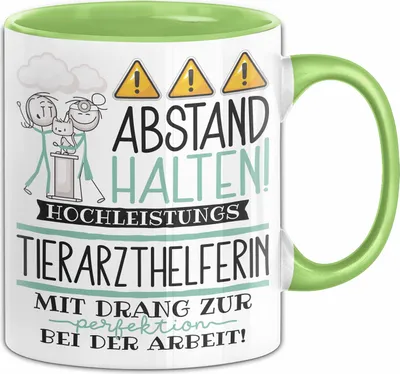 Produktbild von Tierarzthelferin Tasse Geschenk Lustig Abstand Halten Hochleistungs-Tierarzthelferin Mit Drang Zur Perfektion Bei Der Arbeit (Grün)
